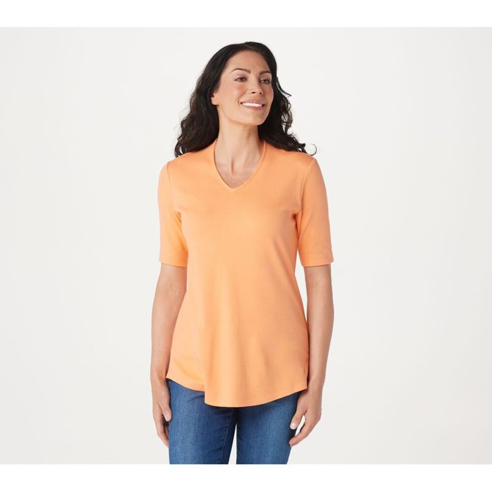 Isaac Mizrahi Live! Women's Top Sz M Essentials V-Neck Grapefruit Grove